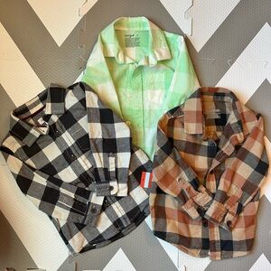 Cat & Jack Plaid and Solid Kids Shirt Trio - Black, Green, Brown